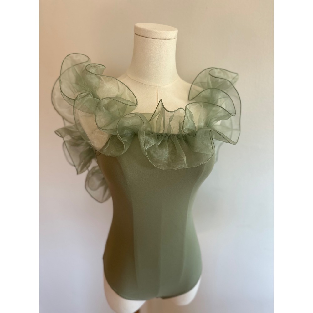 Free People Bodysuit Ruffle Sage Green Fairycore Coquette Ethereal Whimsical XS